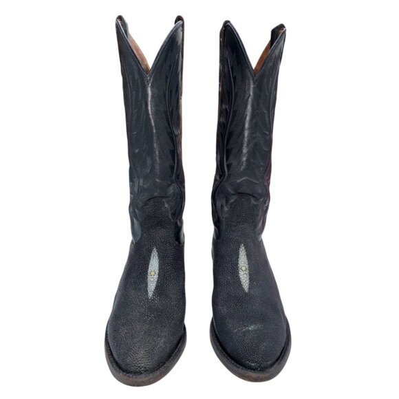 Nocona Black Exotic Stingray Cowboy Boots Lined Imperfect White Mark Sz 6E #h - Picture 1 of 8